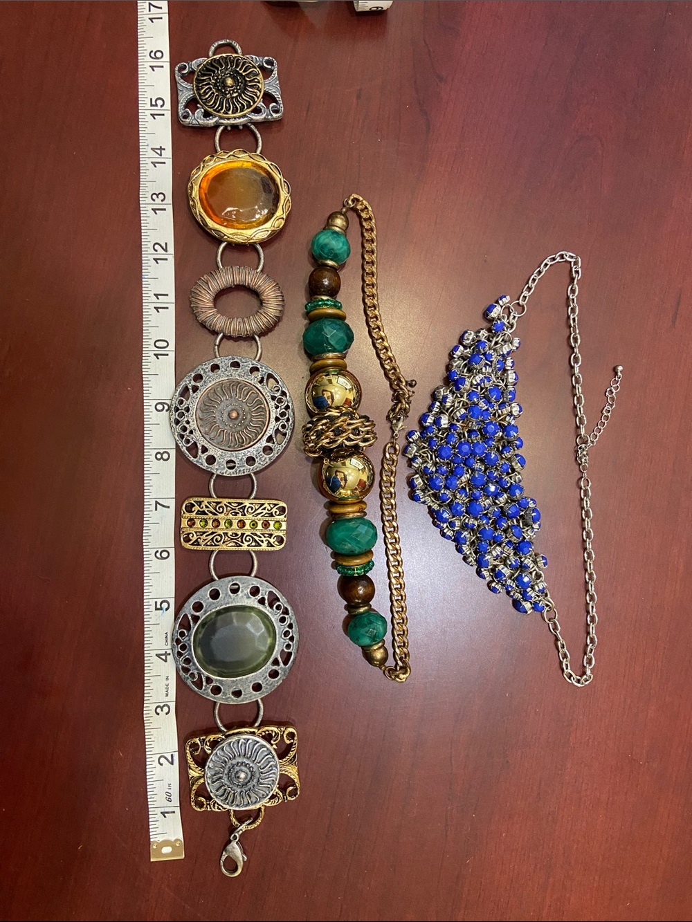 Boho Statement Bracelet, Necklace, and Large Metal & Acrylic Piece